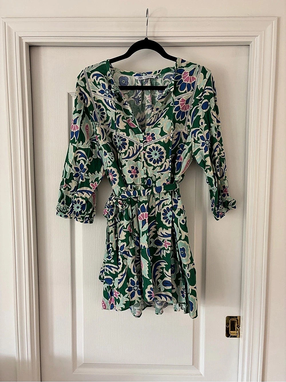 Zara Floral Mini Dress in Green & Blue Size XL Like New